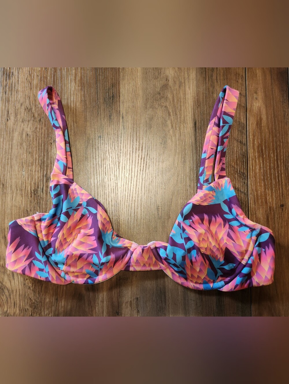 Moana Bikini Floral Print Underwire Bikini Top - Purple/Pink/Blue